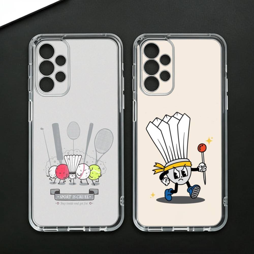 Badminton Logo - S-Sport B-バドミントンイラスト付きスマホケース、Samsung Galaxy A71、A70、A52、A51、A40、A30用透明カバー