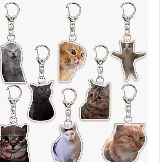 Badminton Meme - ホットスタイルのネットセレブ猫頭表情キーホルダー、砂の彫刻、面白いミーム、猫頭スクールバッグ用小型ペンダント