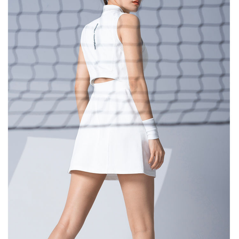 女性の白いカジュアルスポーツドレス、速乾性、通気性、Vネック - Badminton Junior のレビューと価格